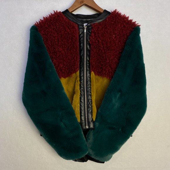 Ivory Rose Cropped Jacket Womens Medium Fleece Full Zip Mustard Colorblock Blk - Picture 3 of 10